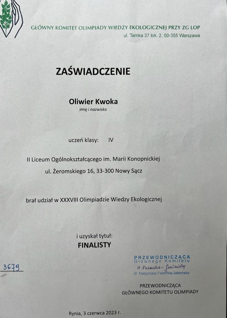 Zdjęcie Olimpiada_eko_2023 (4)9ef57d51-87b9-47af-b125-d1f4aa62797e.jpg w galerii Olimpiada Wiedzy Ekologicznej - podwójny sukces!